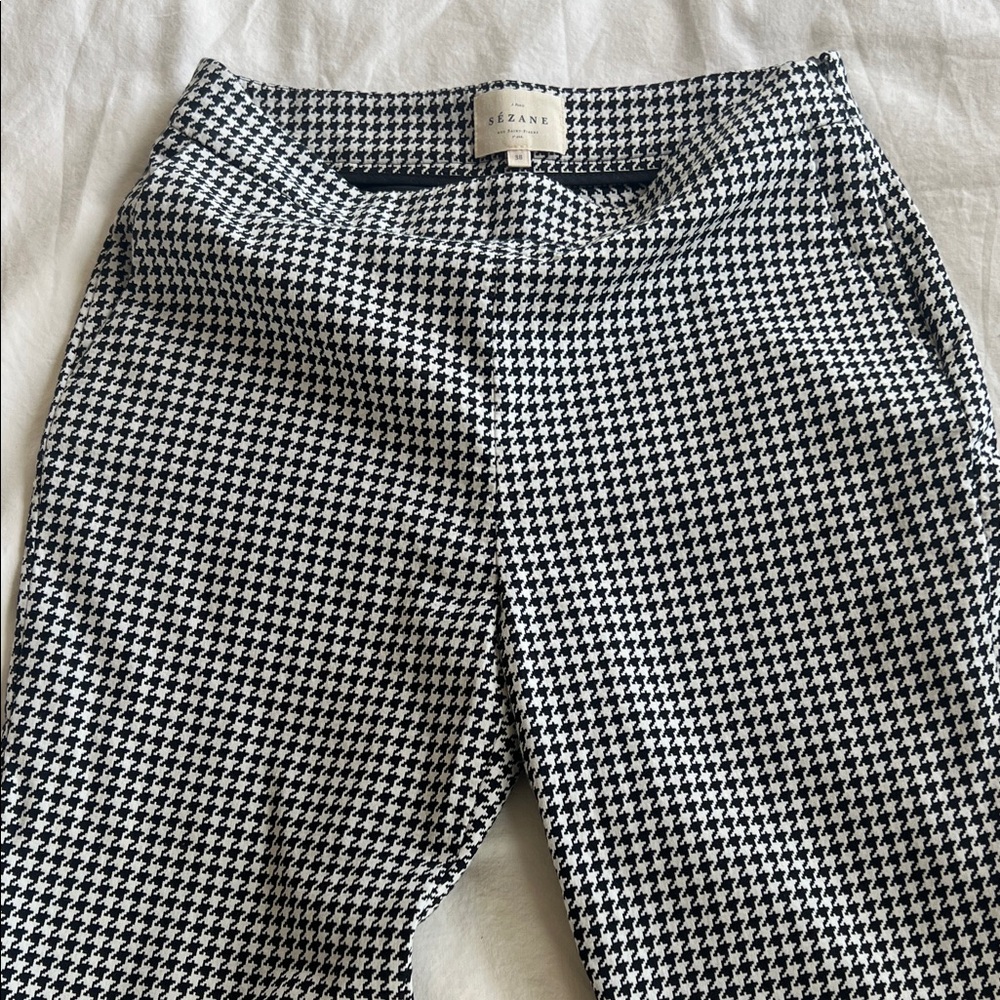 Sezane Black and White Houndstooth Pants